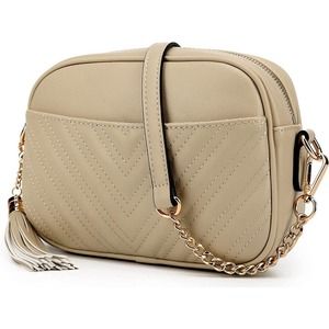 Lola Mae Quilted Crossbody Bag Shoulder Purse in Nude​​​